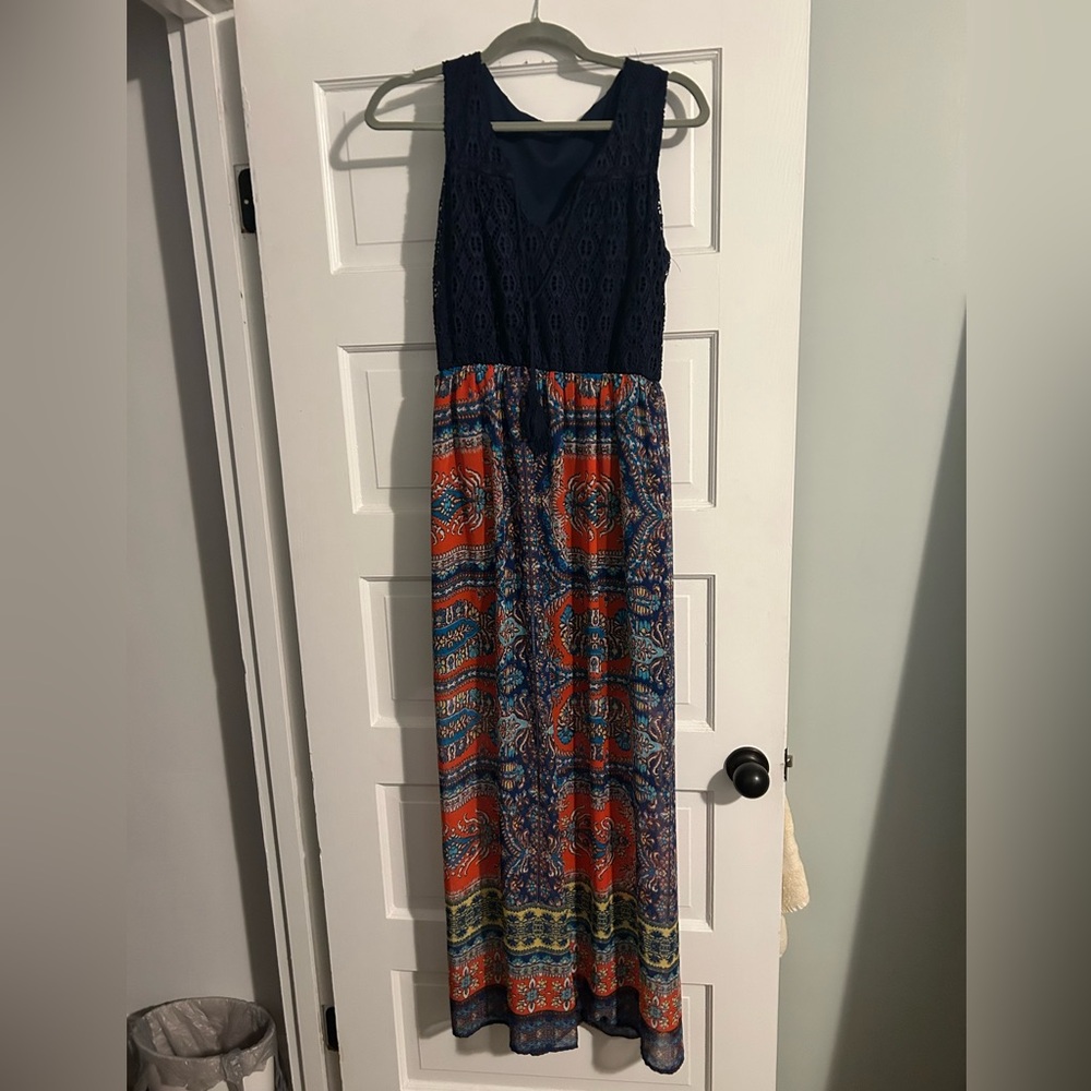 Elegant Navy and Multicolor Maxi Dress